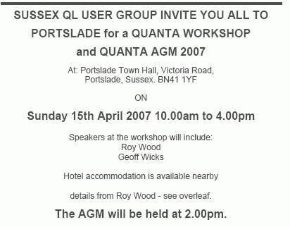QUANTA AGM and Workshop in Portslade